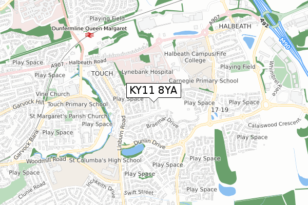 KY11 8YA map - small scale - OS Open Zoomstack (Ordnance Survey)