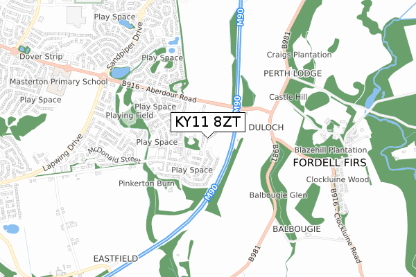 KY11 8ZT map - small scale - OS Open Zoomstack (Ordnance Survey)