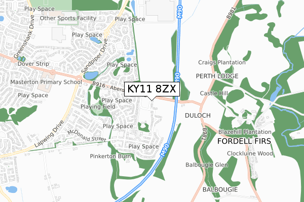 KY11 8ZX map - small scale - OS Open Zoomstack (Ordnance Survey)