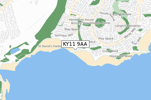 KY11 9AA map - small scale - OS Open Zoomstack (Ordnance Survey)