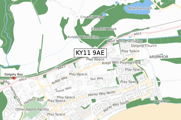 KY11 9AE map - small scale - OS Open Zoomstack (Ordnance Survey)