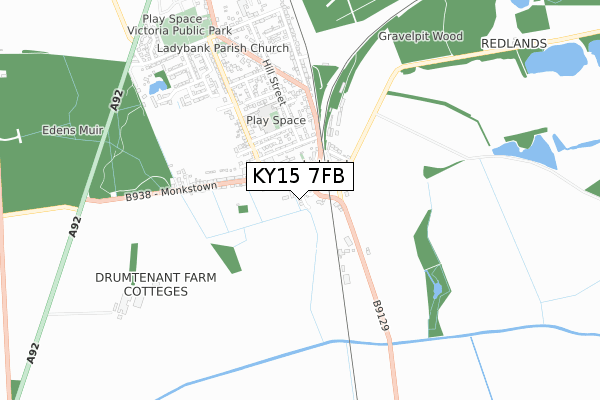 KY15 7FB map - small scale - OS Open Zoomstack (Ordnance Survey)