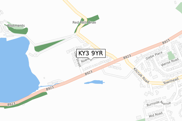 KY3 9YR map - large scale - OS Open Zoomstack (Ordnance Survey)