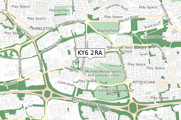 KY6 2RA map - small scale - OS Open Zoomstack (Ordnance Survey)