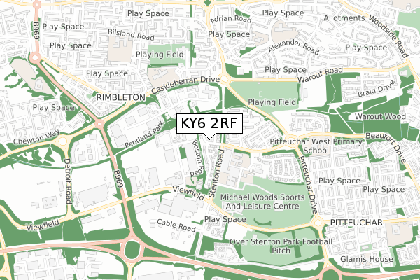 KY6 2RF map - small scale - OS Open Zoomstack (Ordnance Survey)