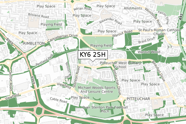 KY6 2SH map - small scale - OS Open Zoomstack (Ordnance Survey)