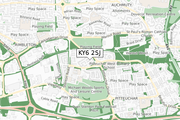 KY6 2SJ map - small scale - OS Open Zoomstack (Ordnance Survey)