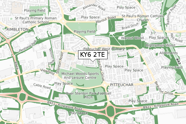 KY6 2TE map - small scale - OS Open Zoomstack (Ordnance Survey)