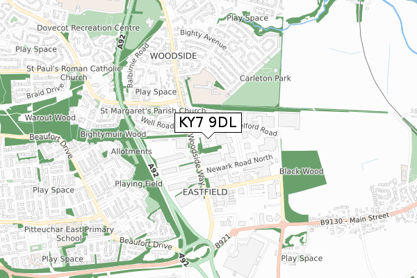 KY7 9DL map - small scale - OS Open Zoomstack (Ordnance Survey)