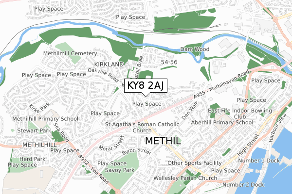 KY8 2AJ map - small scale - OS Open Zoomstack (Ordnance Survey)