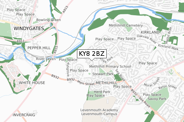 KY8 2BZ map - small scale - OS Open Zoomstack (Ordnance Survey)