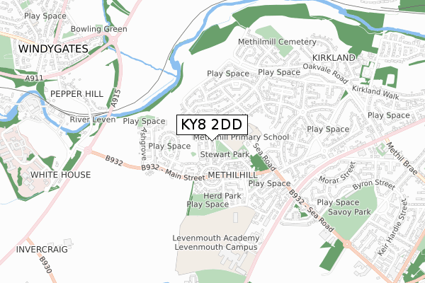 KY8 2DD map - small scale - OS Open Zoomstack (Ordnance Survey)