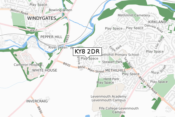 KY8 2DR map - small scale - OS Open Zoomstack (Ordnance Survey)