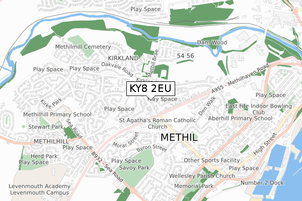 KY8 2EU map - small scale - OS Open Zoomstack (Ordnance Survey)