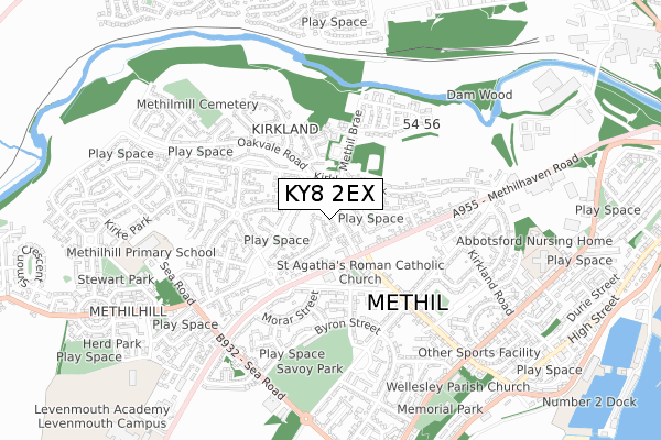 KY8 2EX map - small scale - OS Open Zoomstack (Ordnance Survey)