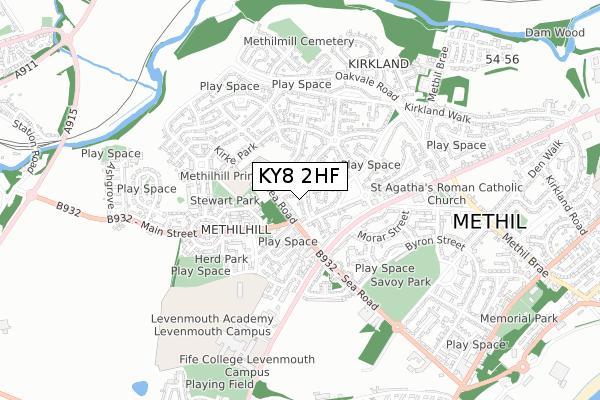 KY8 2HF map - small scale - OS Open Zoomstack (Ordnance Survey)