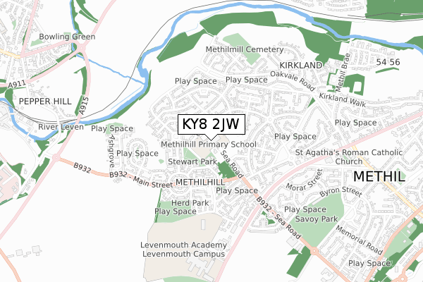 KY8 2JW map - small scale - OS Open Zoomstack (Ordnance Survey)