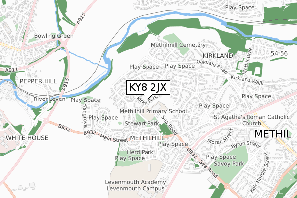 KY8 2JX map - small scale - OS Open Zoomstack (Ordnance Survey)