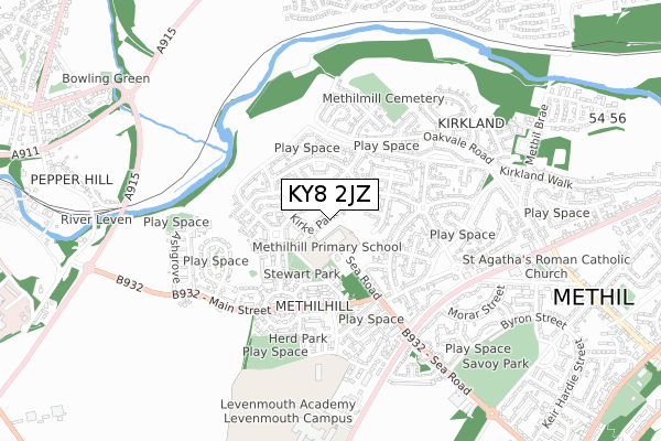 KY8 2JZ map - small scale - OS Open Zoomstack (Ordnance Survey)