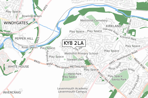 KY8 2LA map - small scale - OS Open Zoomstack (Ordnance Survey)