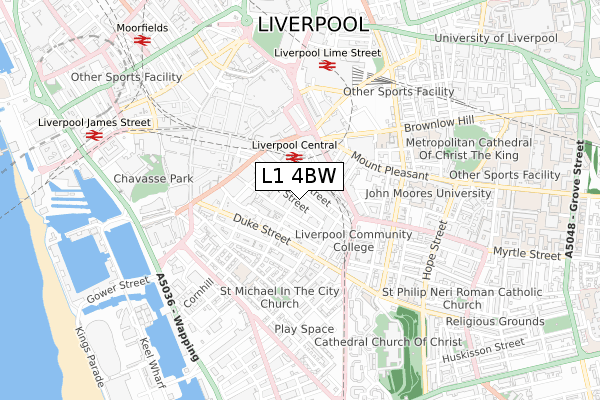 L1 4BW map - small scale - OS Open Zoomstack (Ordnance Survey)