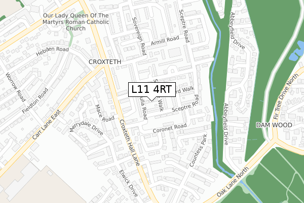 L11 4RT map - large scale - OS Open Zoomstack (Ordnance Survey)