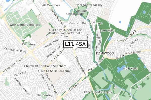 L11 4SA map - small scale - OS Open Zoomstack (Ordnance Survey)