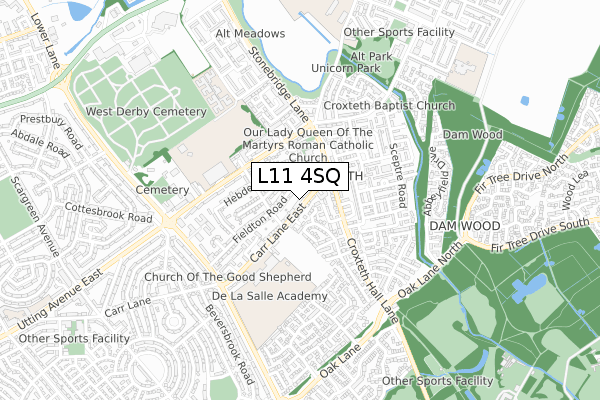 L11 4SQ map - small scale - OS Open Zoomstack (Ordnance Survey)