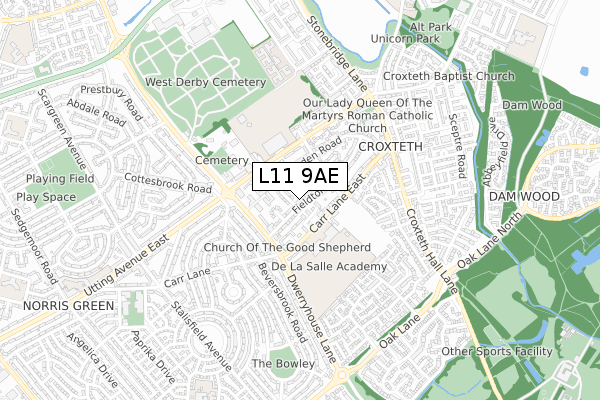 L11 9AE map - small scale - OS Open Zoomstack (Ordnance Survey)