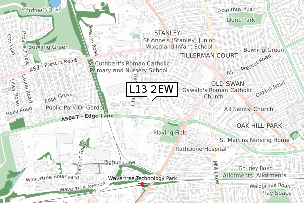 L13 2EW map - small scale - OS Open Zoomstack (Ordnance Survey)