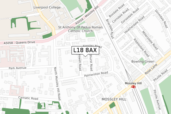 L18 8AX map - large scale - OS Open Zoomstack (Ordnance Survey)