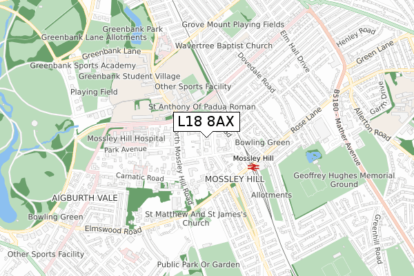 L18 8AX map - small scale - OS Open Zoomstack (Ordnance Survey)