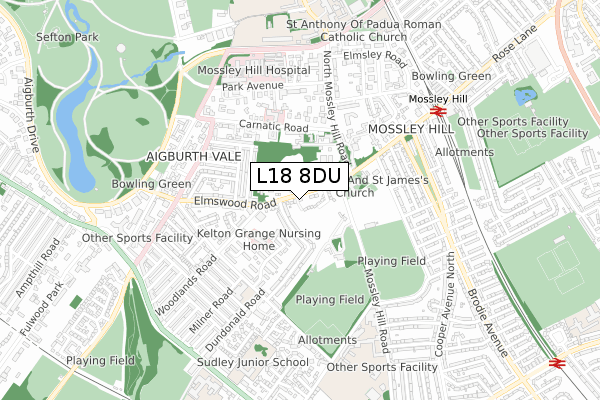 L18 8DU map - small scale - OS Open Zoomstack (Ordnance Survey)