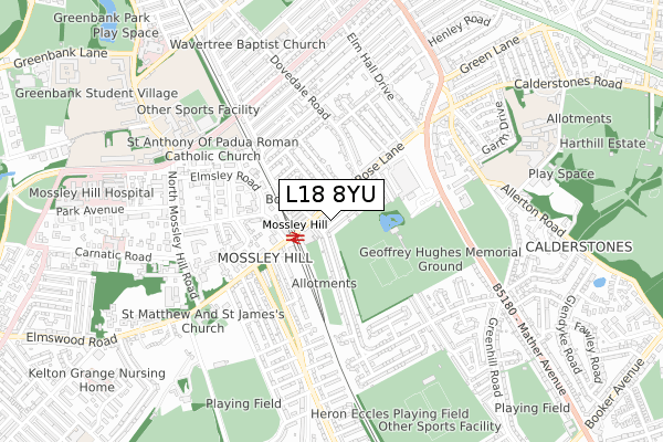 L18 8YU map - small scale - OS Open Zoomstack (Ordnance Survey)