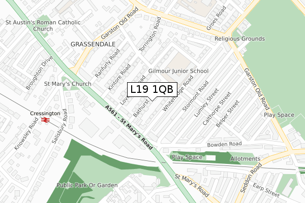 L19 1QB map - large scale - OS Open Zoomstack (Ordnance Survey)