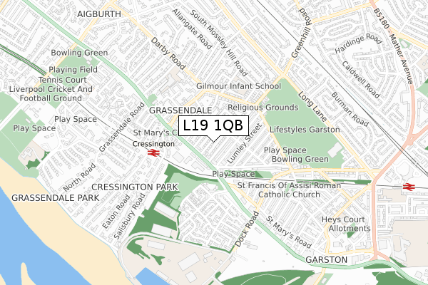 L19 1QB map - small scale - OS Open Zoomstack (Ordnance Survey)