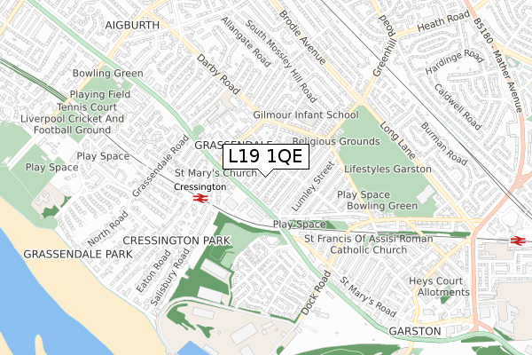 L19 1QE map - small scale - OS Open Zoomstack (Ordnance Survey)