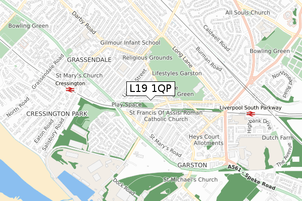 L19 1QP map - small scale - OS Open Zoomstack (Ordnance Survey)