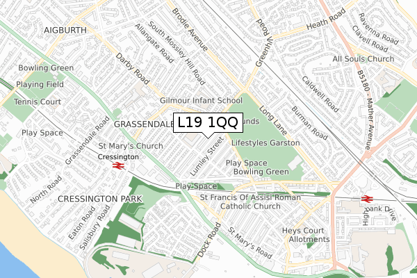 L19 1QQ map - small scale - OS Open Zoomstack (Ordnance Survey)