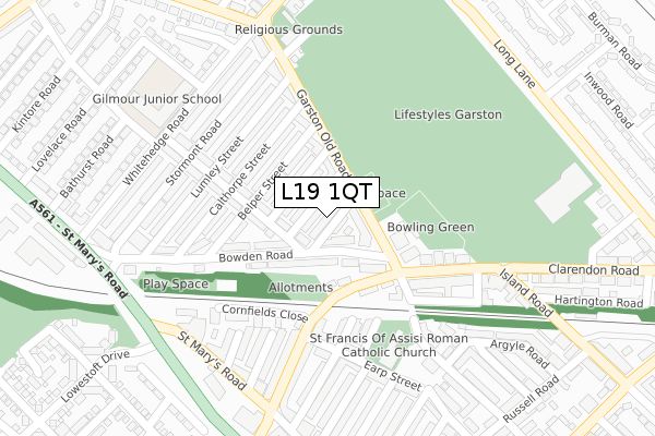 L19 1QT map - large scale - OS Open Zoomstack (Ordnance Survey)