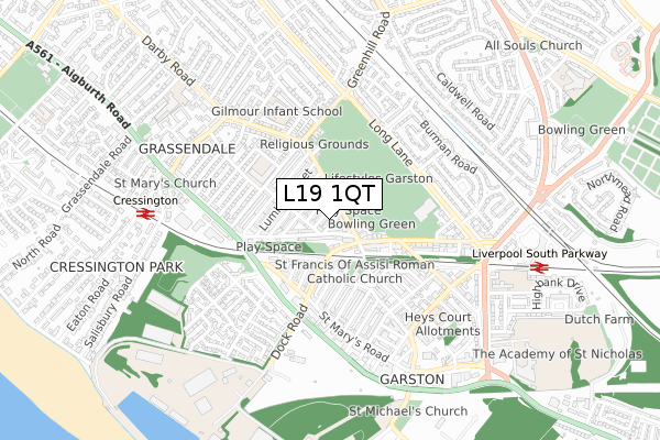 L19 1QT map - small scale - OS Open Zoomstack (Ordnance Survey)