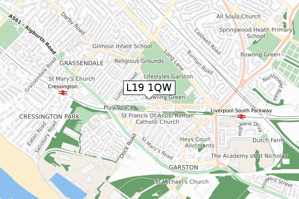 L19 1QW map - small scale - OS Open Zoomstack (Ordnance Survey)