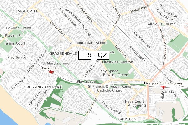 L19 1QZ map - small scale - OS Open Zoomstack (Ordnance Survey)