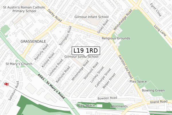 L19 1RD map - large scale - OS Open Zoomstack (Ordnance Survey)