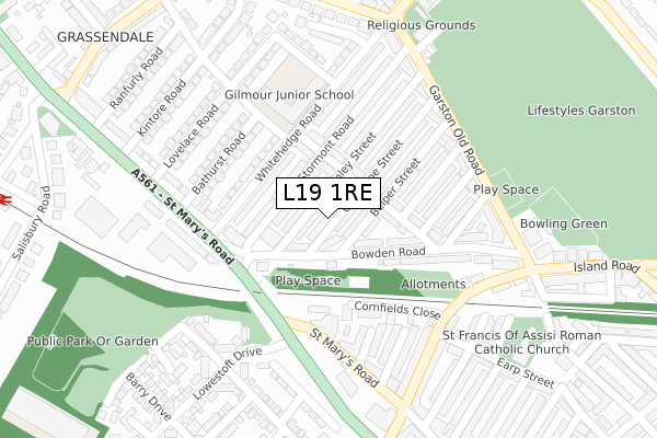 L19 1RE map - large scale - OS Open Zoomstack (Ordnance Survey)