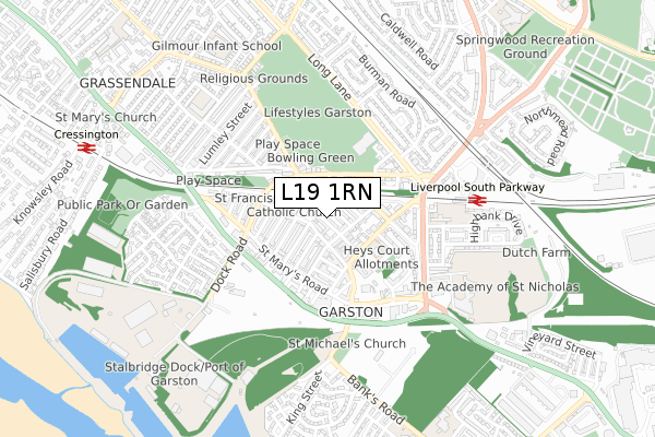 L19 1RN map - small scale - OS Open Zoomstack (Ordnance Survey)