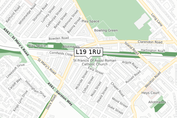 L19 1RU map - large scale - OS Open Zoomstack (Ordnance Survey)