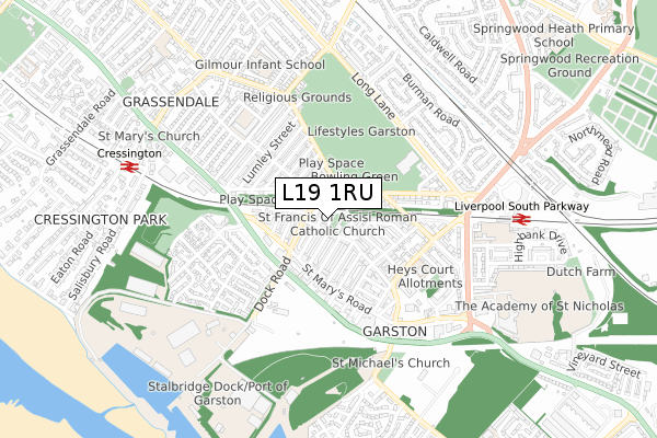 L19 1RU map - small scale - OS Open Zoomstack (Ordnance Survey)