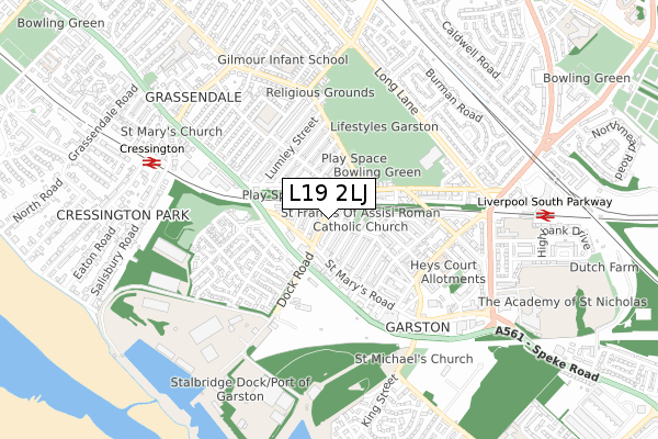 L19 2LJ map - small scale - OS Open Zoomstack (Ordnance Survey)