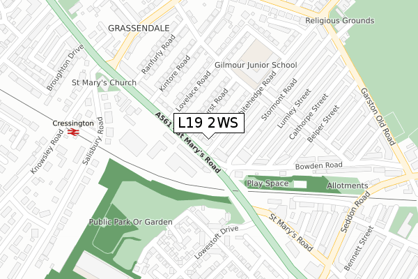 L19 2WS map - large scale - OS Open Zoomstack (Ordnance Survey)